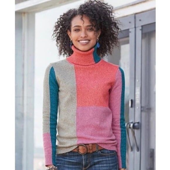 Sundance Color Block Silk Blend Soft Turtle Neck Sweater Small - Picture 1 of 7